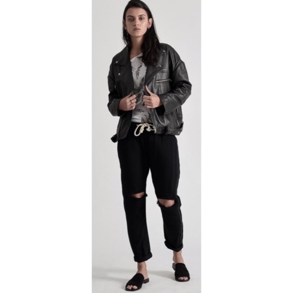 NWT One Teaspoon Shabbies Drawstring Boyfriend Jeans in fox black